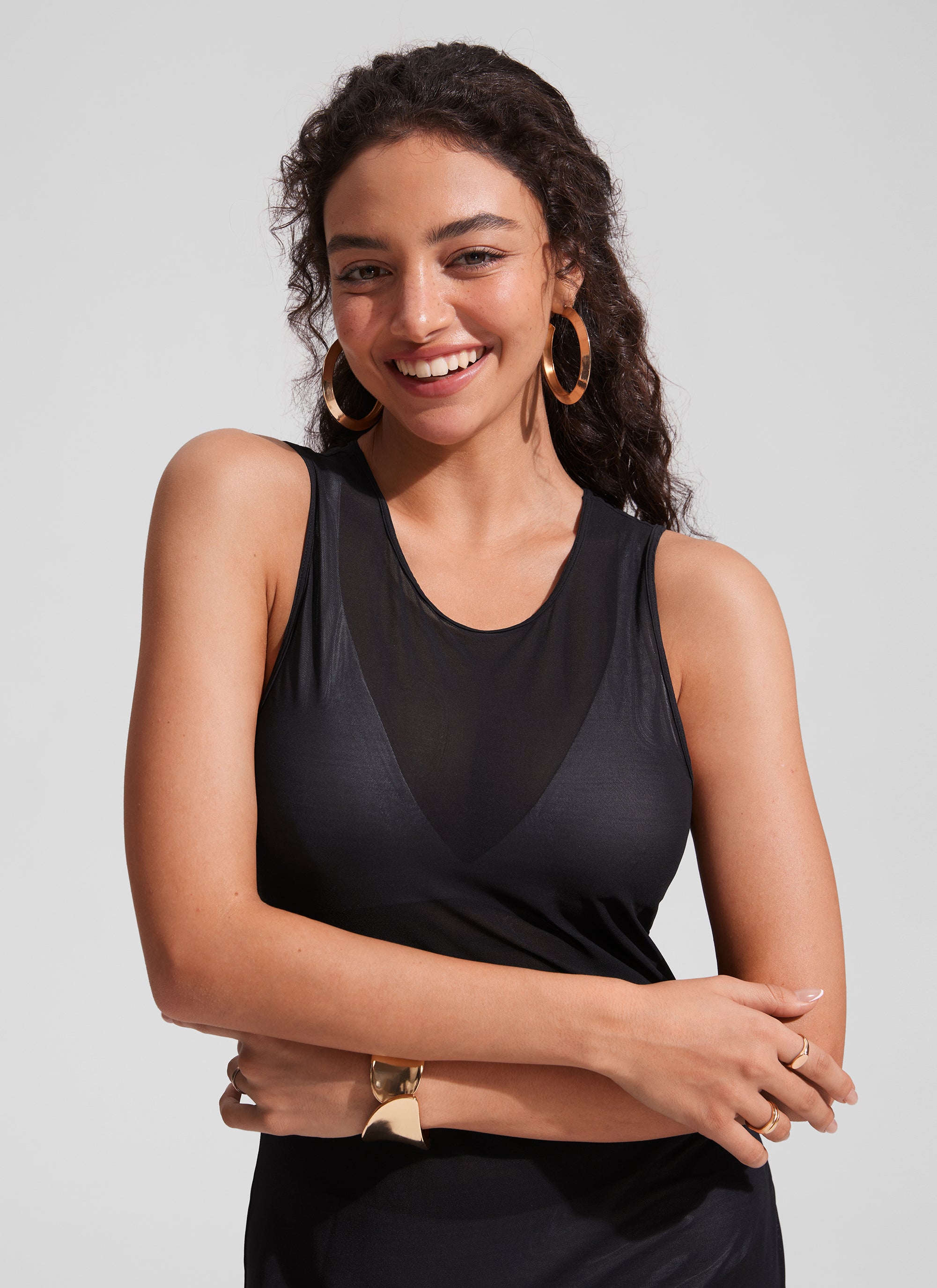 CRZ YOGA Women Mesh Midi Sleeveless Swimsuit Coverup with Back Slit Black