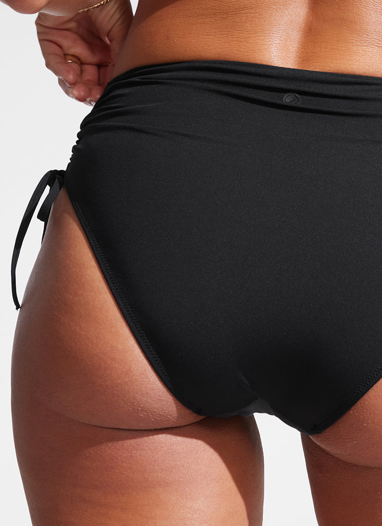 CRZ YOGA Womens High Waisted Bikini Bottoms Adjustable Ruched Side Tie Black