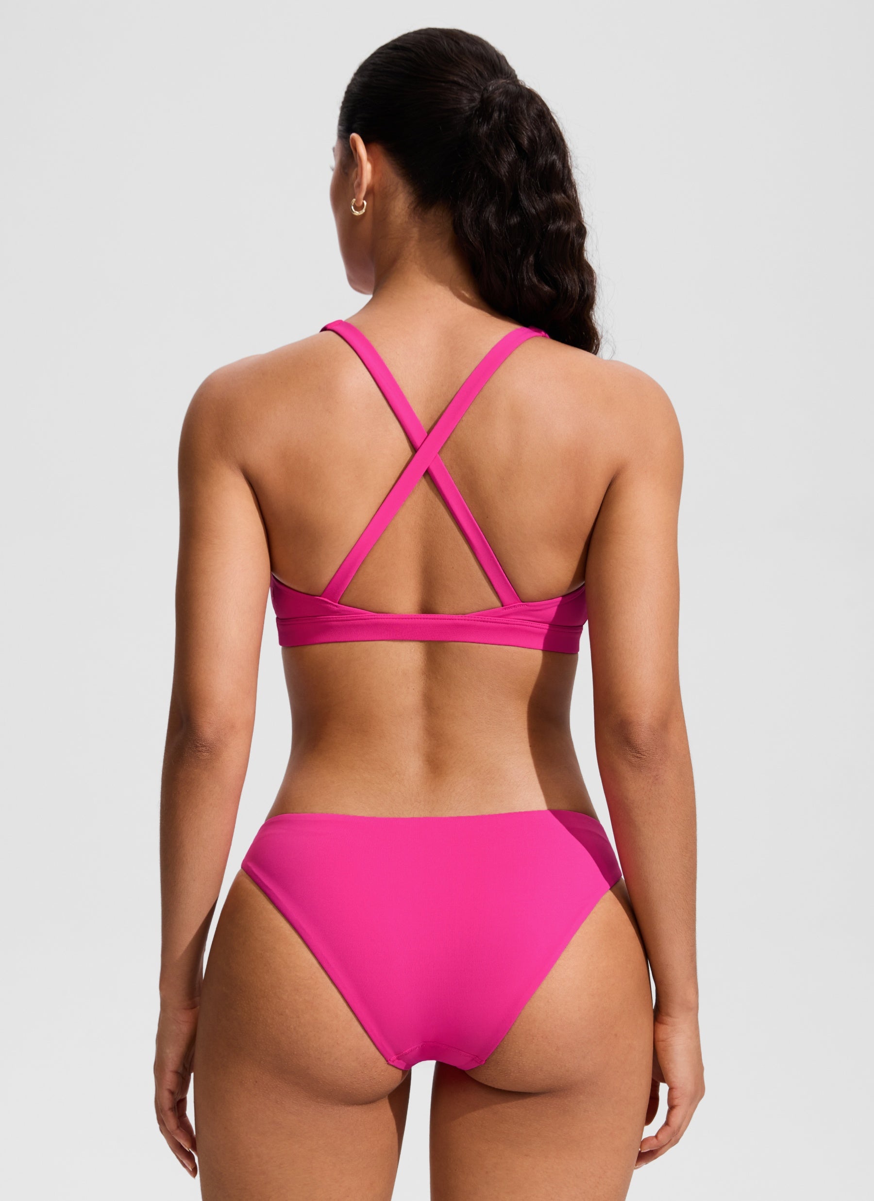 CRZ YOGA Women's Swimwear Twist Front Cut Out Cross Back Bikini Tops Rose Violet