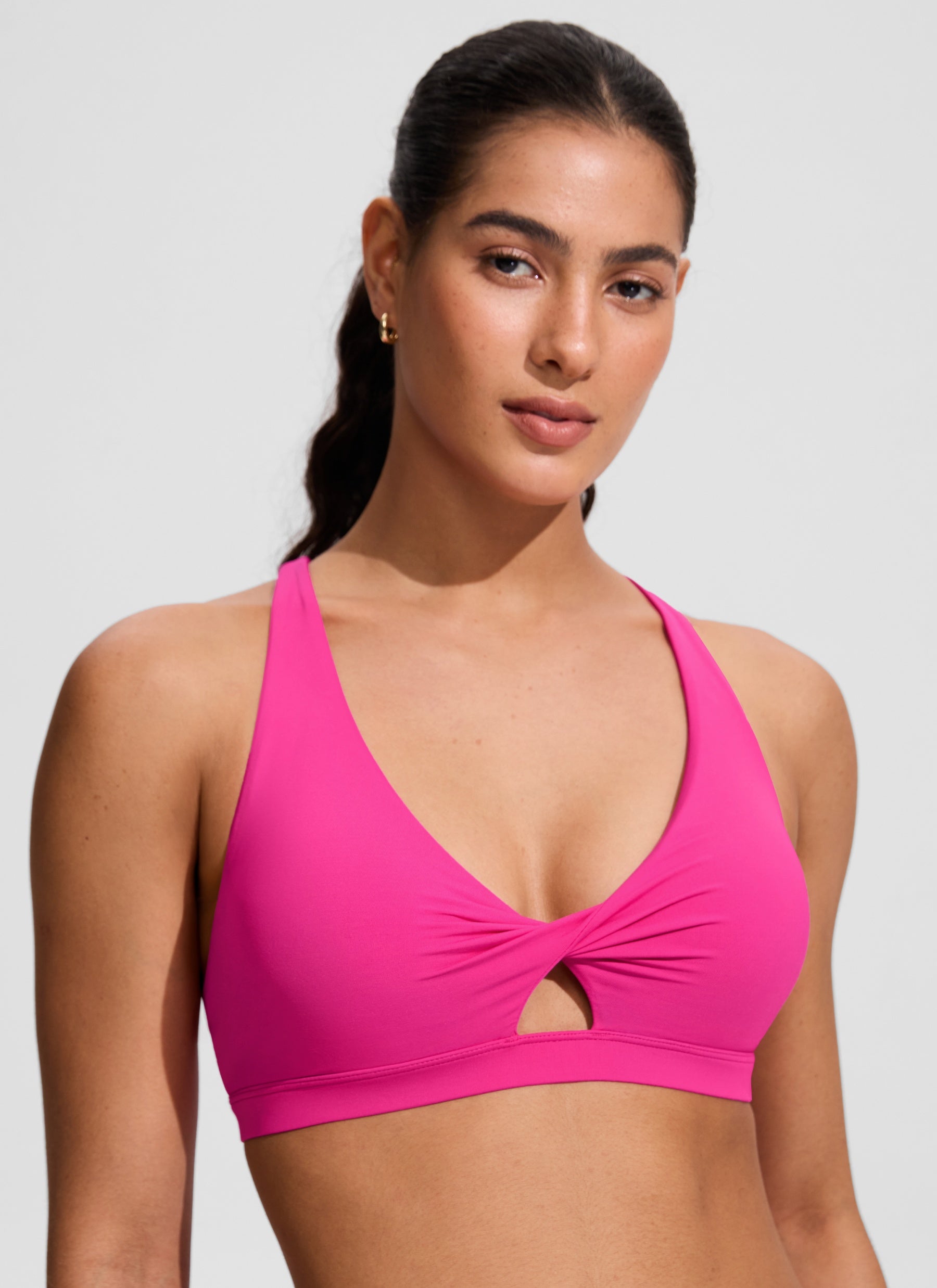 CRZ YOGA Women's Swimwear Twist Front Cut Out Cross Back Bikini Tops Rose Violet