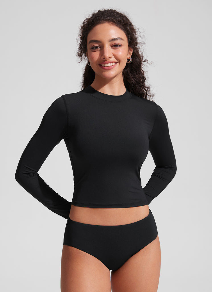 CRZ YOGA Women's Swimwear UPF 50+ Rash Guard Long Sleeve Black