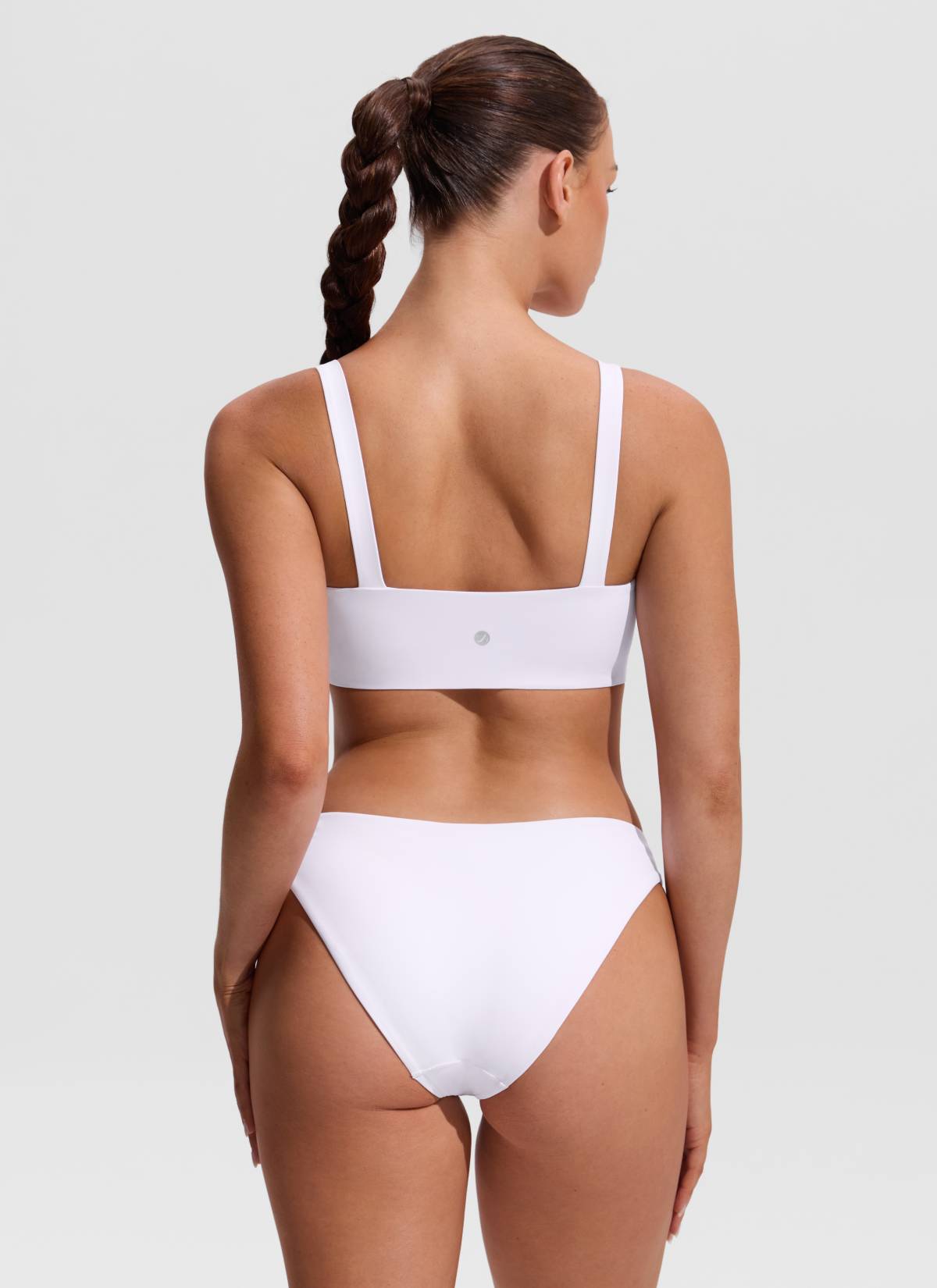 CRZ YOGA Women's Swimwear Square Neck Wide Flat Straps Bikini Tops White @model_info:Hannah