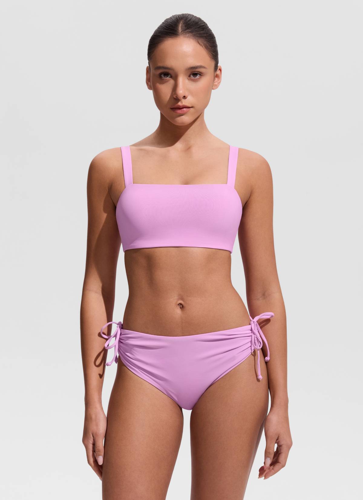 CRZ YOGA Women's Swimwear Square Neck Wide Flat Straps Bikini Tops Vita Pink @model_info:Maria