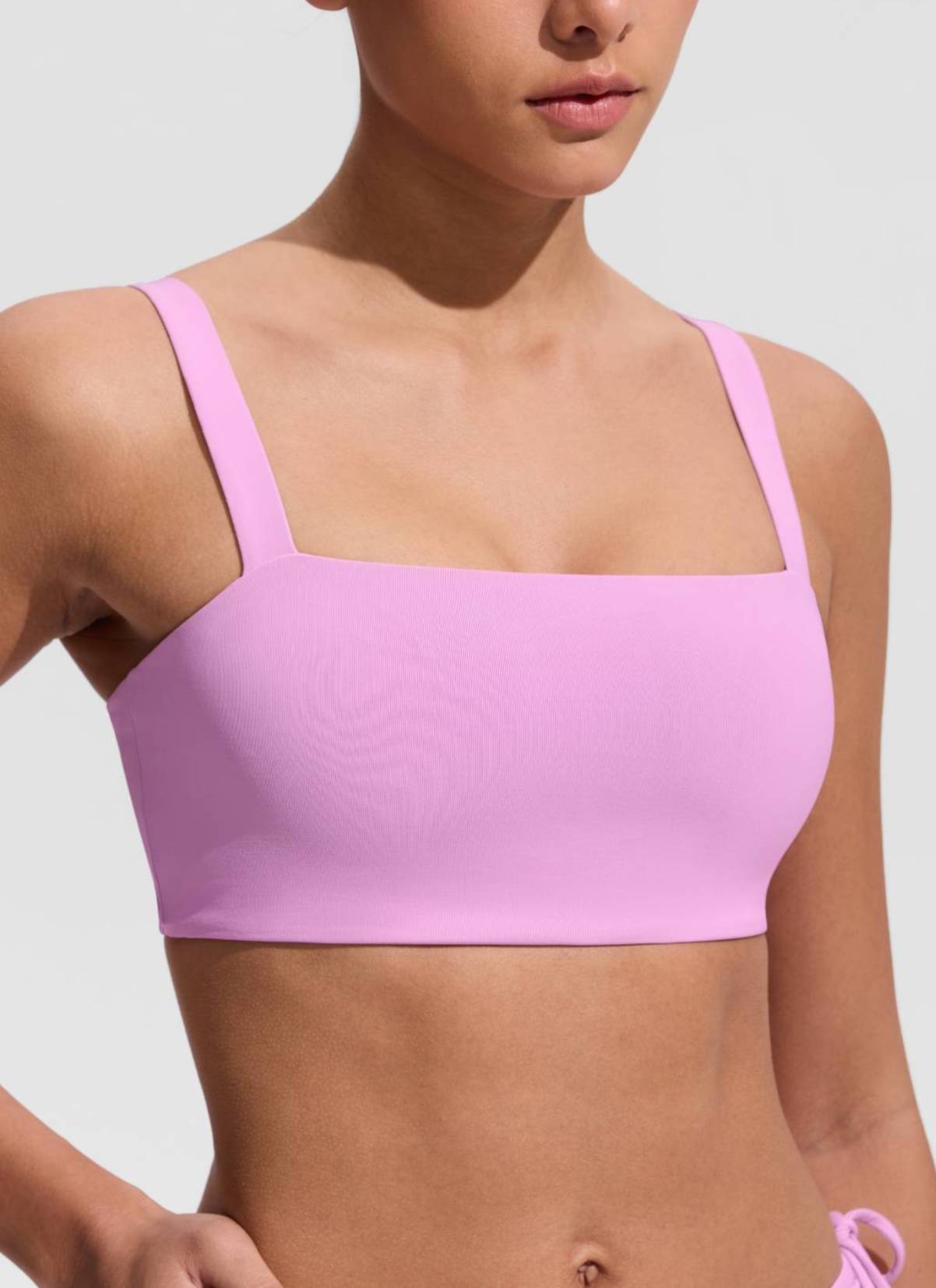 CRZ YOGA Women's Swimwear Square Neck Wide Flat Straps Bikini Tops Vita Pink @model_info:Maria