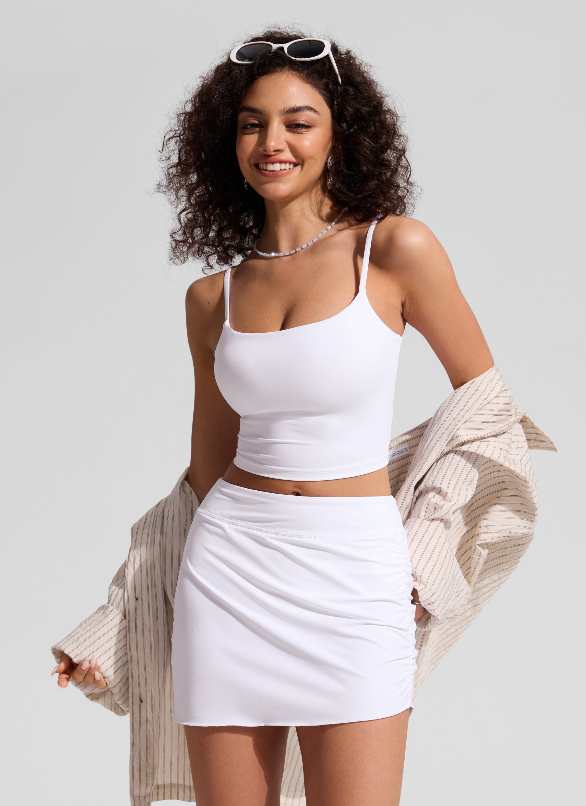 CRZ YOGA Women's Swimwear Mid Rise Asymmetric Side Ruched Swim Skirts White