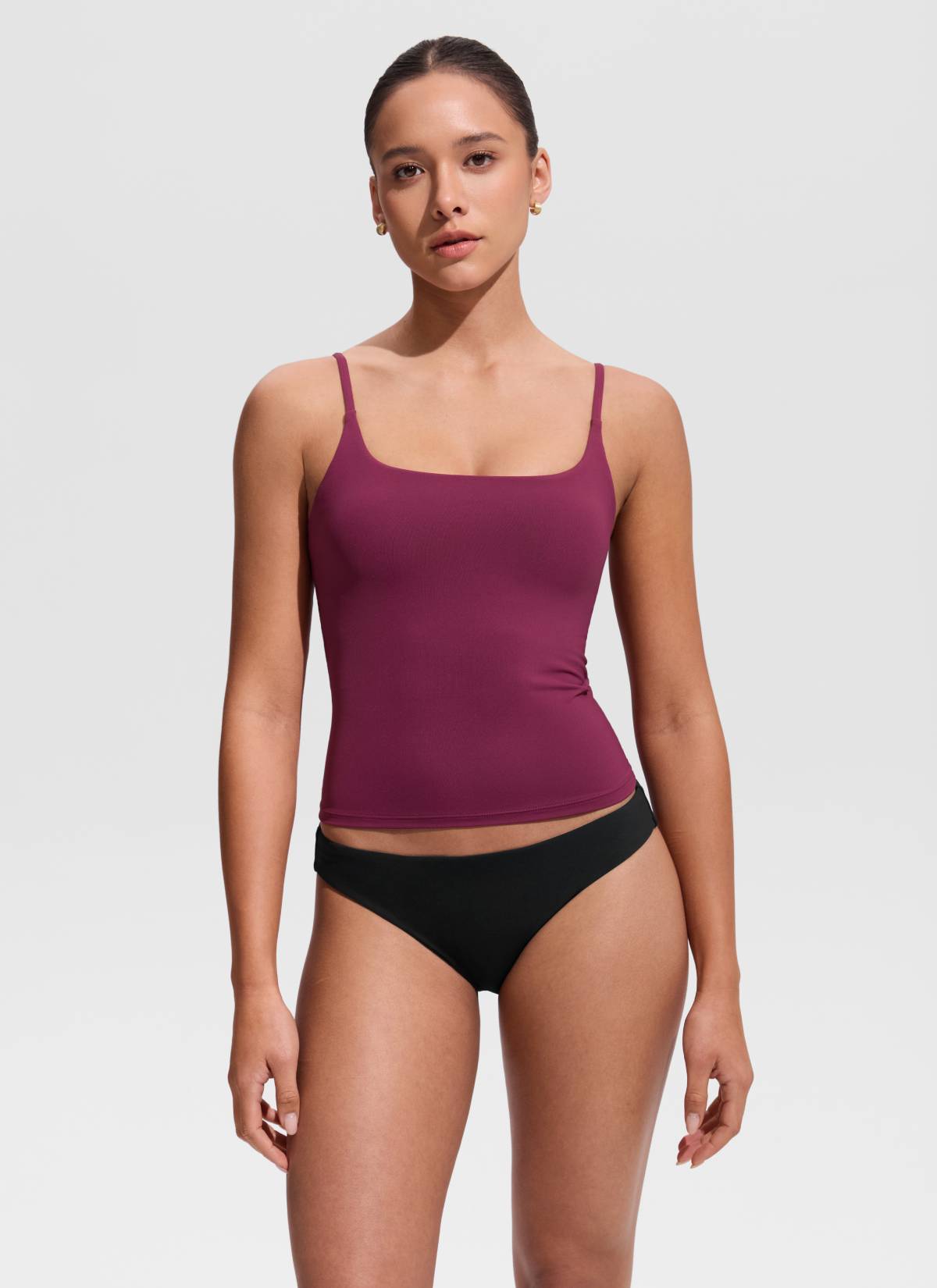 CRZ YOGA Women's Swimwear U Neck Twist Back Tankini Top Fuchsia @model_info:Hannah