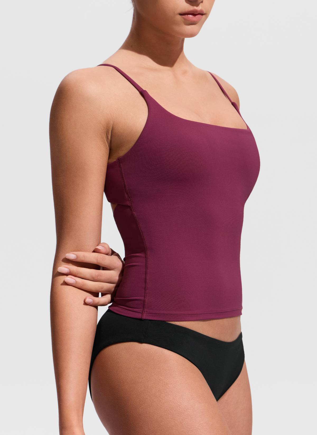 CRZ YOGA Women's Swimwear U Neck Twist Back Tankini Top Fuchsia