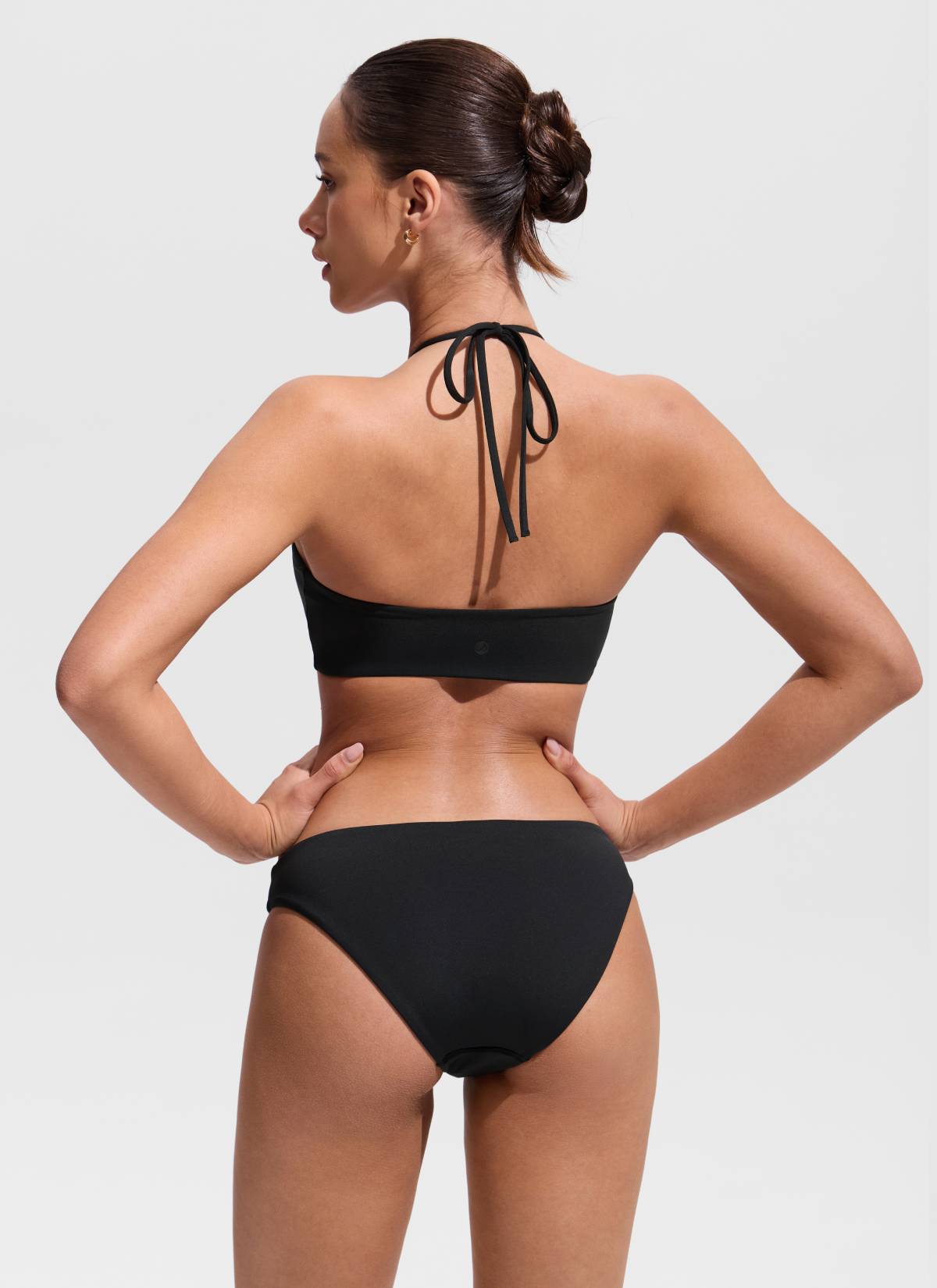 CRZ YOGA Women's Swimwear U Neck Open Back Self Tie Halter Bikini Tops Black @model_info:Maria