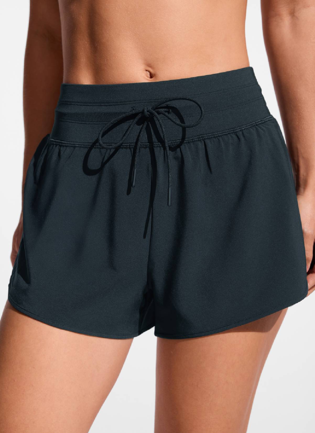 CRZ YOGA Women's Swimwear Feathery-Fit Split Dolphin Swim Shorts 2.5'' True Navy @model_info:Aline