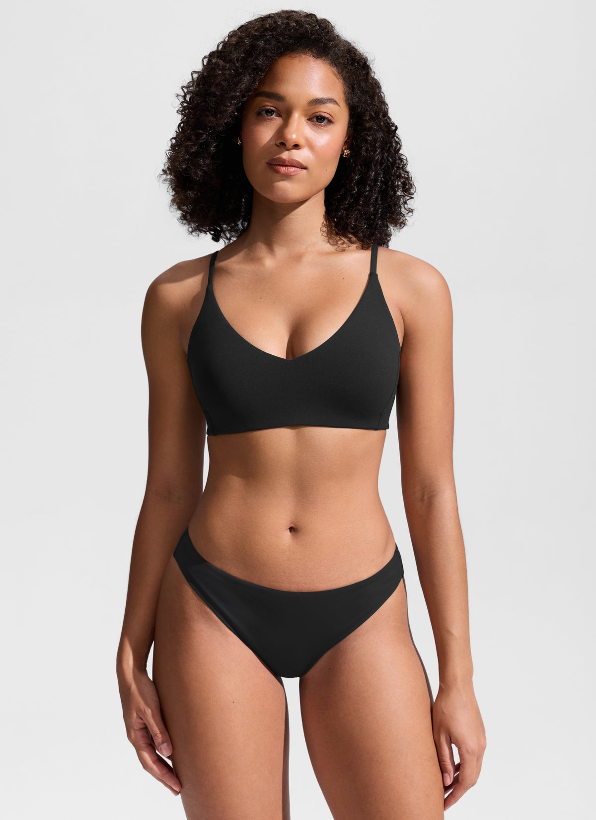 CRZ YOGA Women's Nexfeel Double Lined V Neck Non Padded Bikini Tops Black @model_info:F