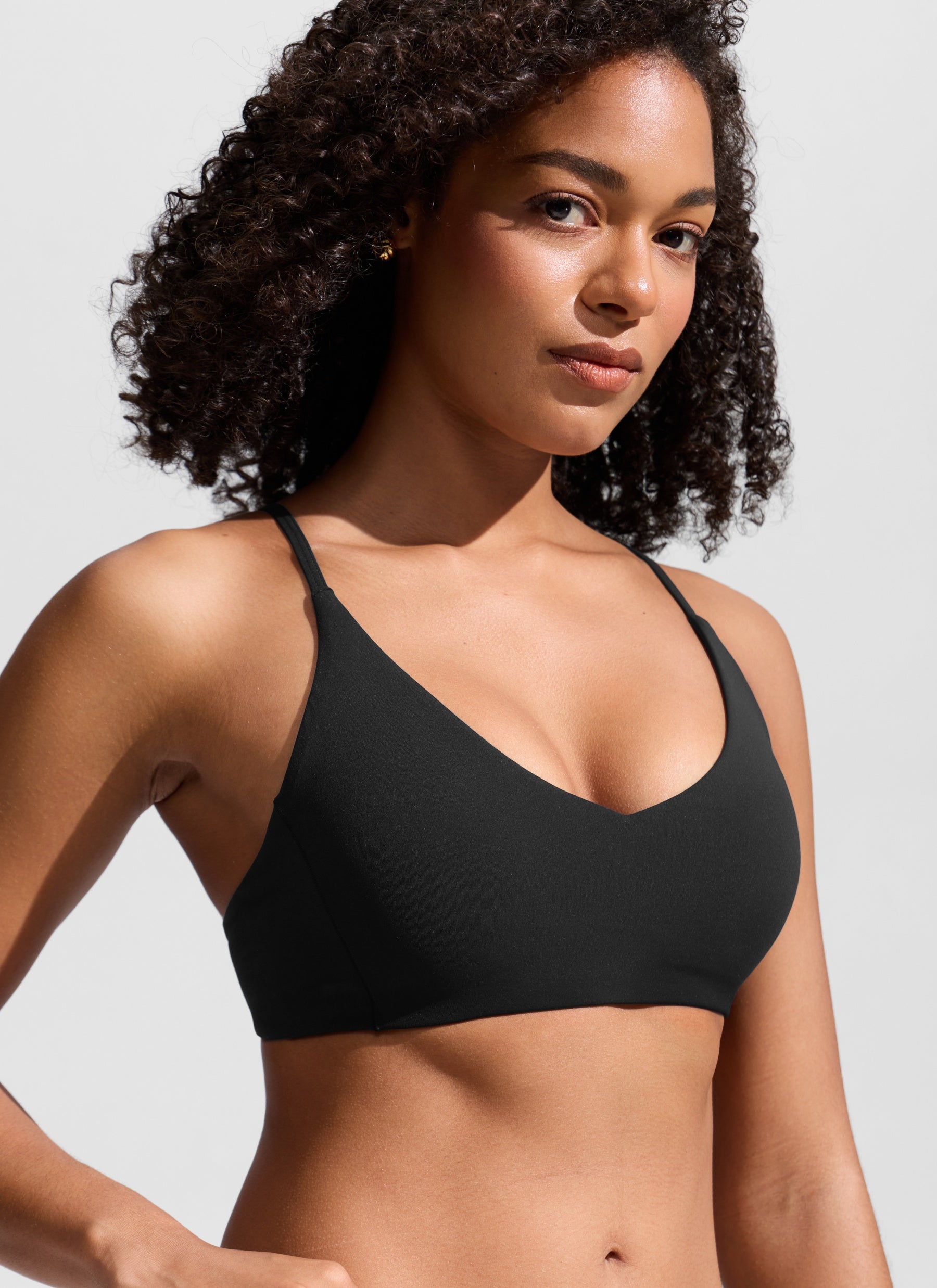 CRZ YOGA Women's Nexfeel Double Lined V Neck Non Padded Bikini Tops Black