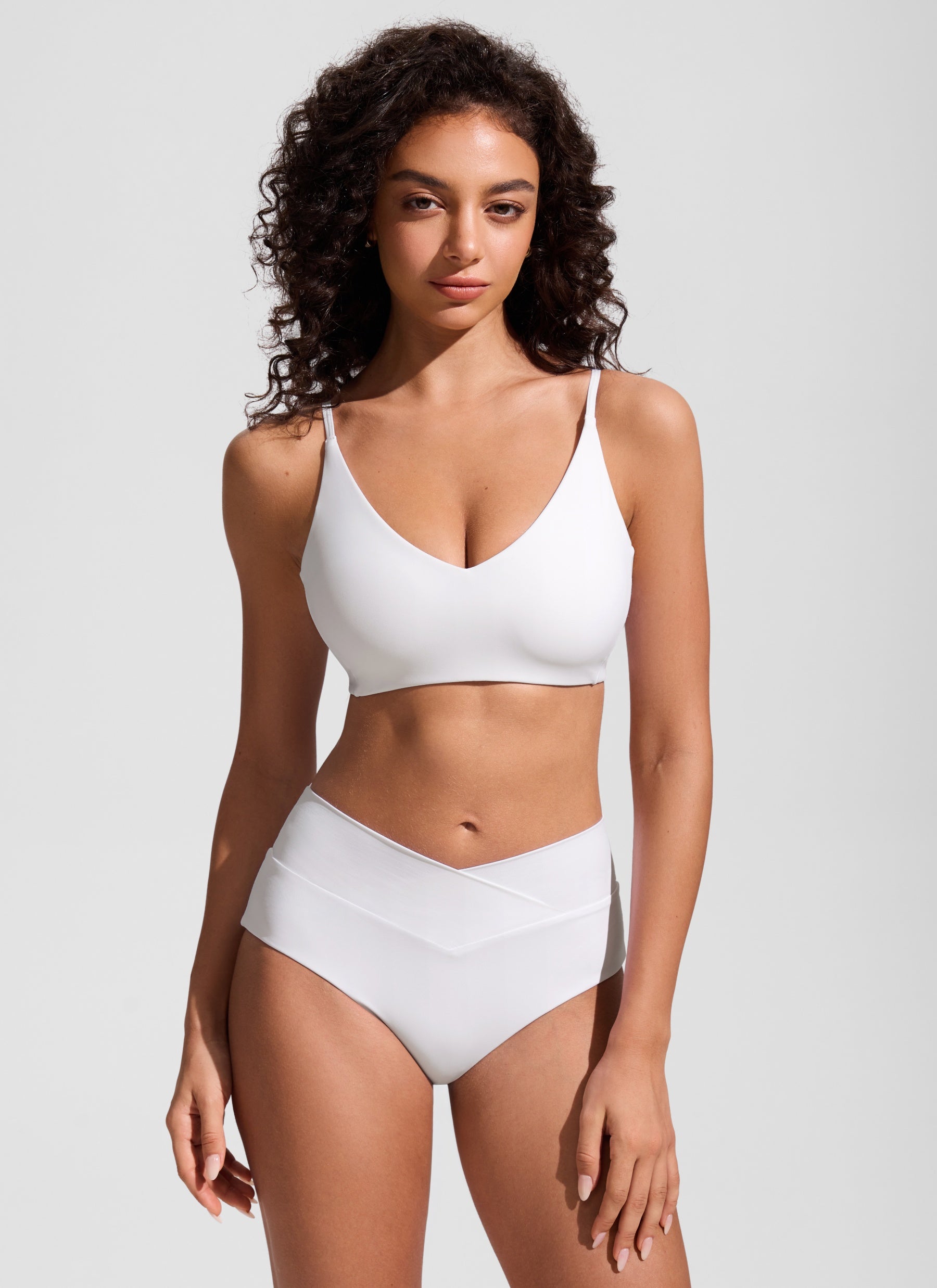 CRZ YOGA Women's Nexfeel Double Lined V Neck Non Padded Bikini Tops White