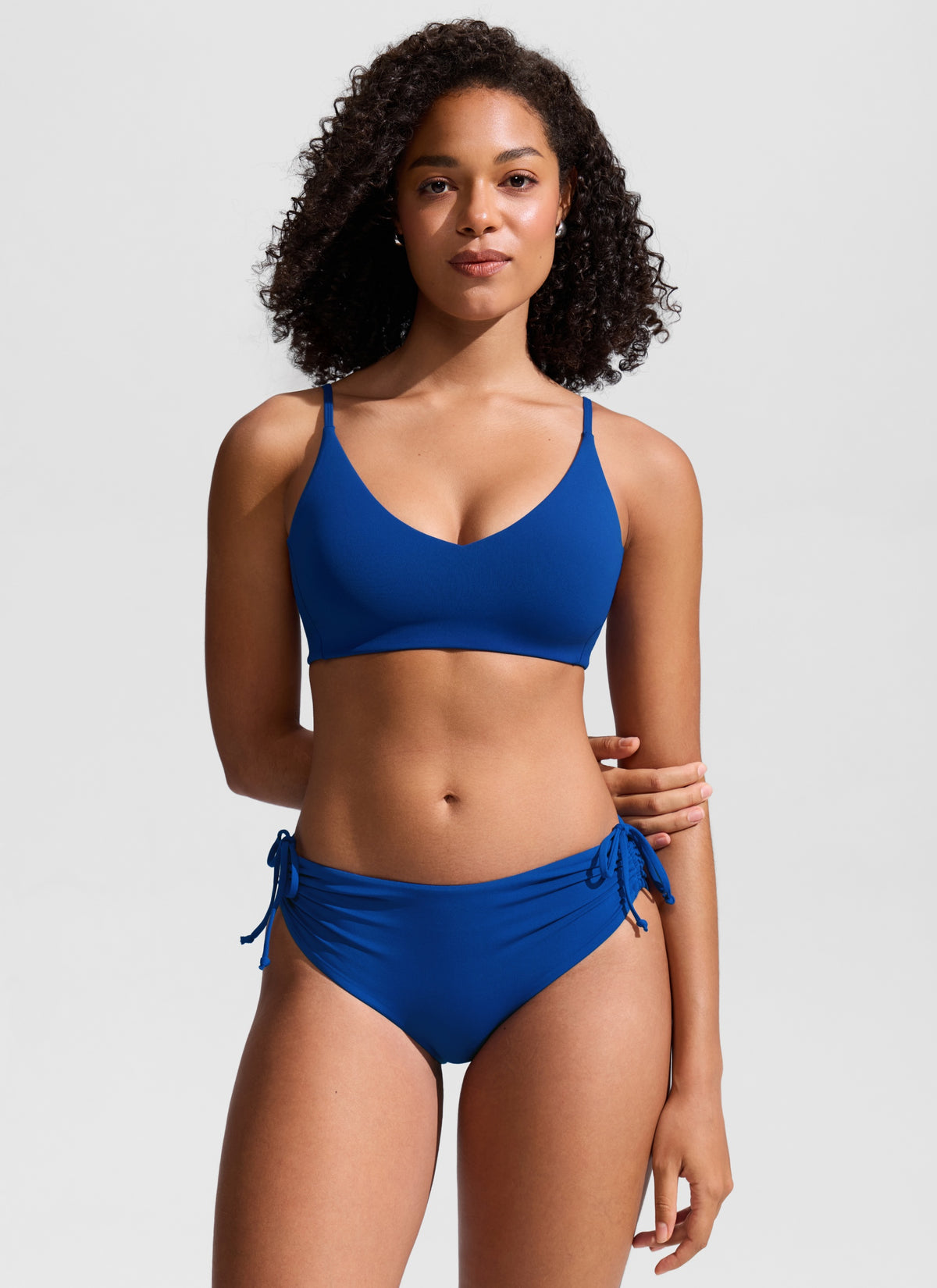 CRZ YOGA Women's Nexfeel Double Lined V Neck Non Padded Bikini Tops Waves Blue @model_info:F