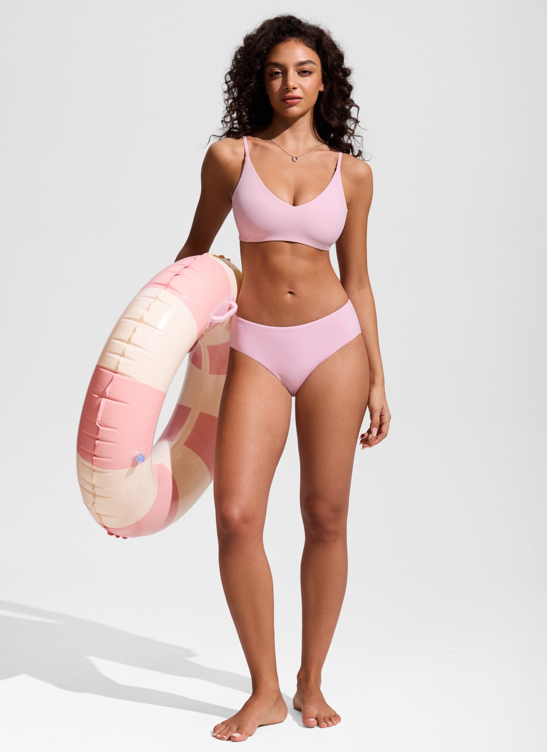 CRZ YOGA Women's Nexfeel Double Lined V Neck Non Padded Bikini Tops Pink Peony