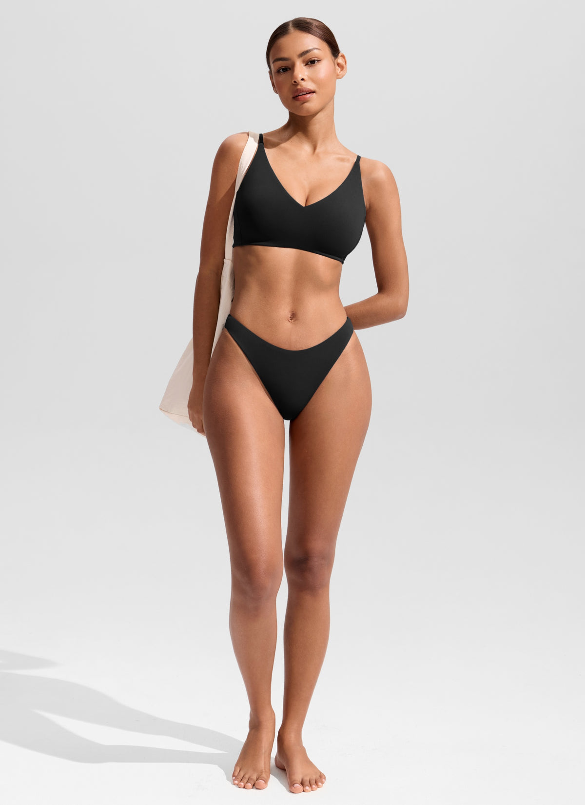 CRZ YOGA Women's Nexfeel Double Lined Low Rise Cheeky Bikini Bottoms Black @model_info:T