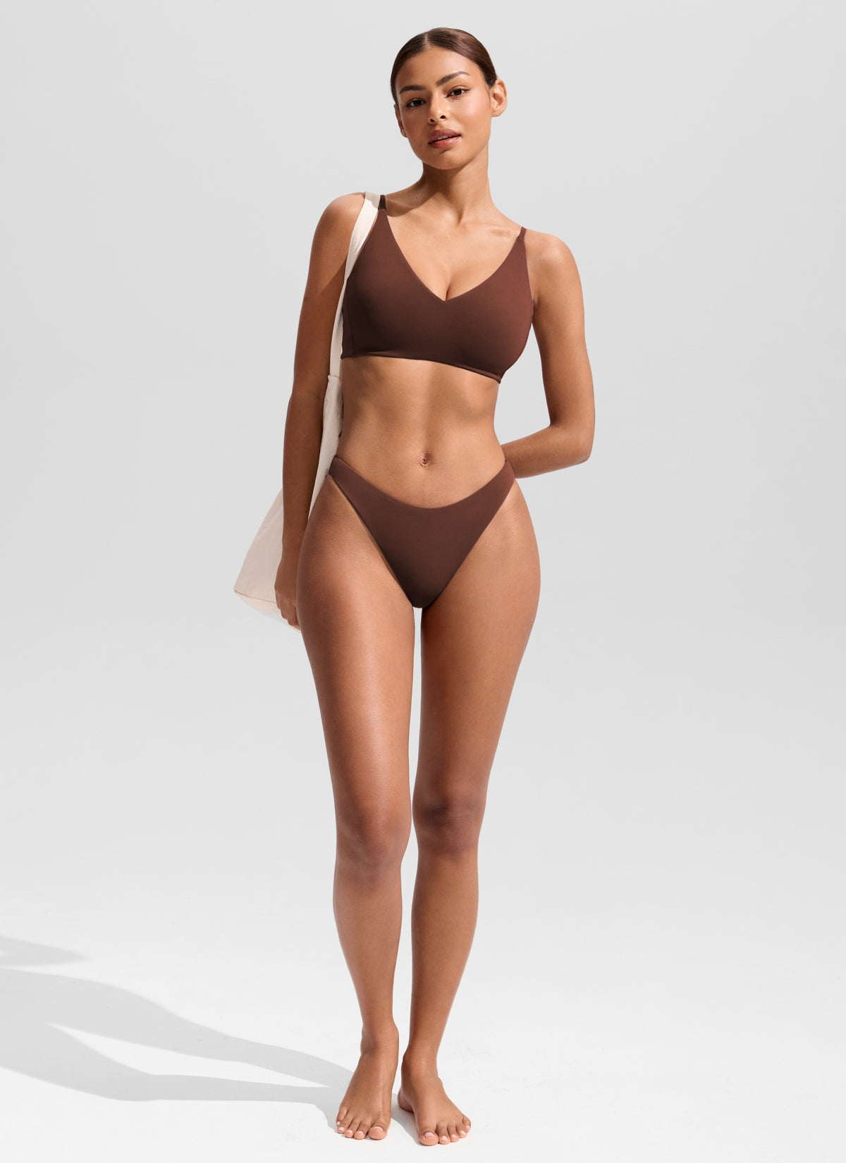 CRZ YOGA Women's Nexfeel Double Lined Low Rise Cheeky Bikini Bottoms Lava Brown @model_info:T