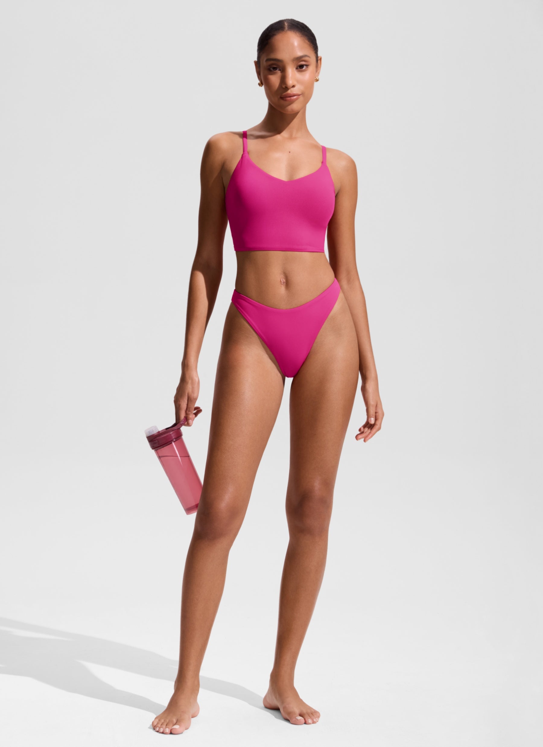 CRZ YOGA Women's Nexfeel Double Lined Low Rise Cheeky Bikini Bottoms Rose Violet @model_info:S