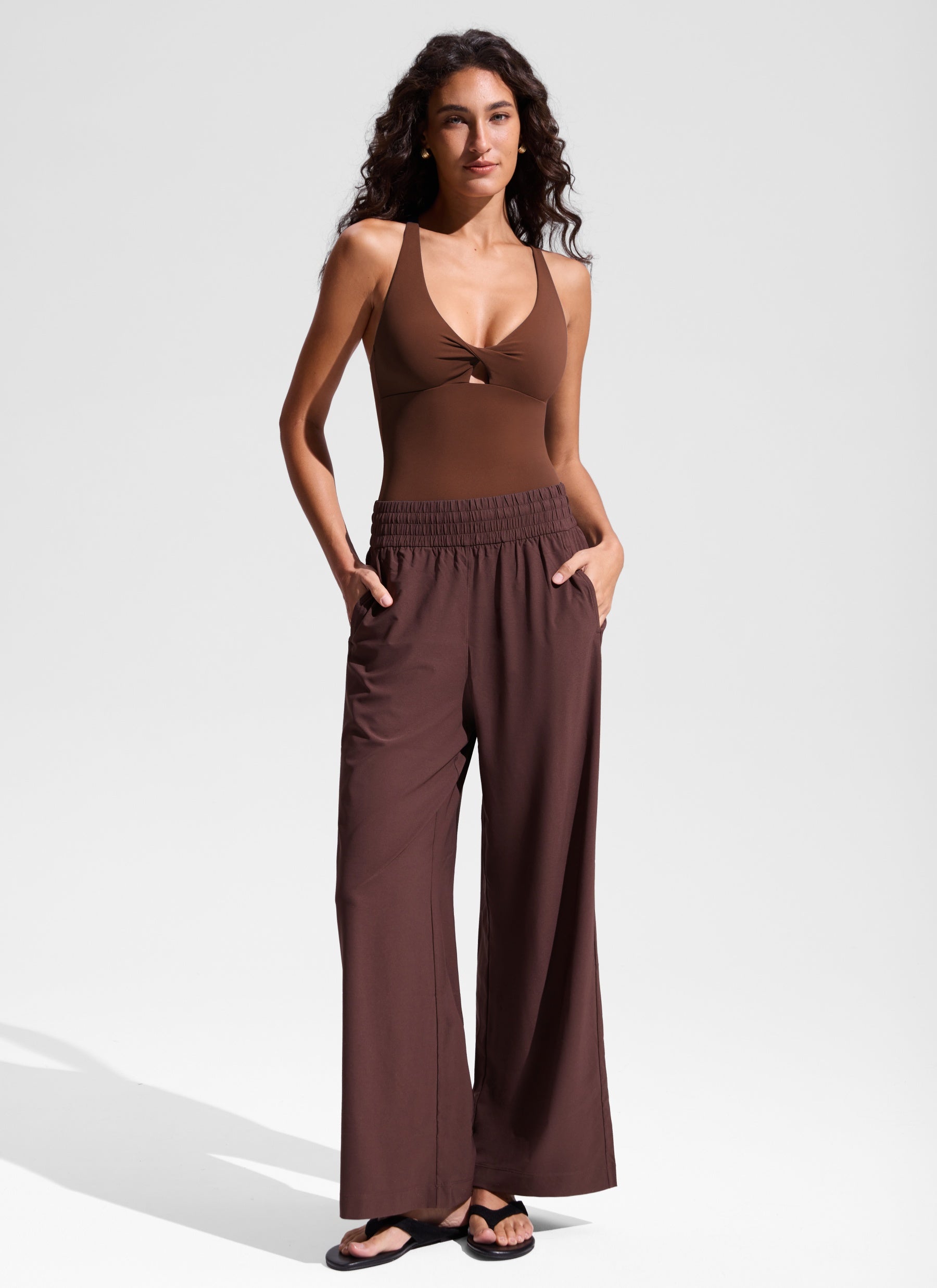 CRZ YOGA Women's Nexfeel Twist Cut Out One Piece Swimsuit Lava Brown @model_info:V