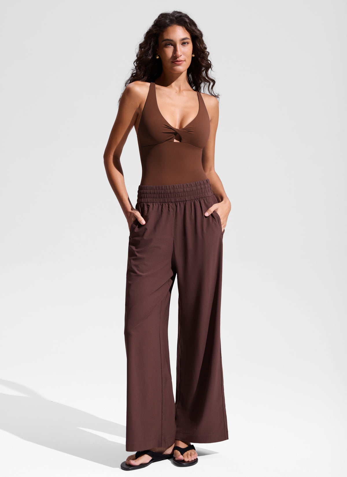 CRZ YOGA Women's Nexfeel Twist Cut Out One Piece Swimsuit Lava Brown @model_info:V