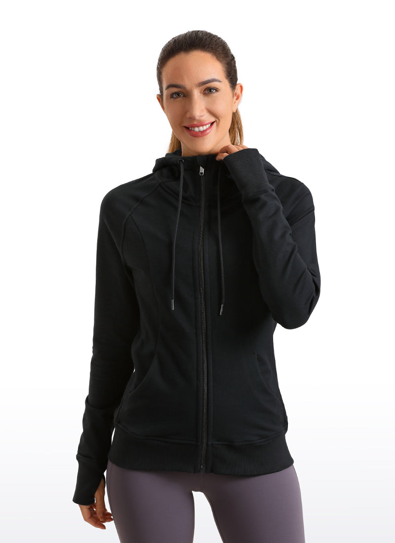 CRZ YOGA Women's Slim Fit Outerwear Cotton Terry Full Zip Hoodies