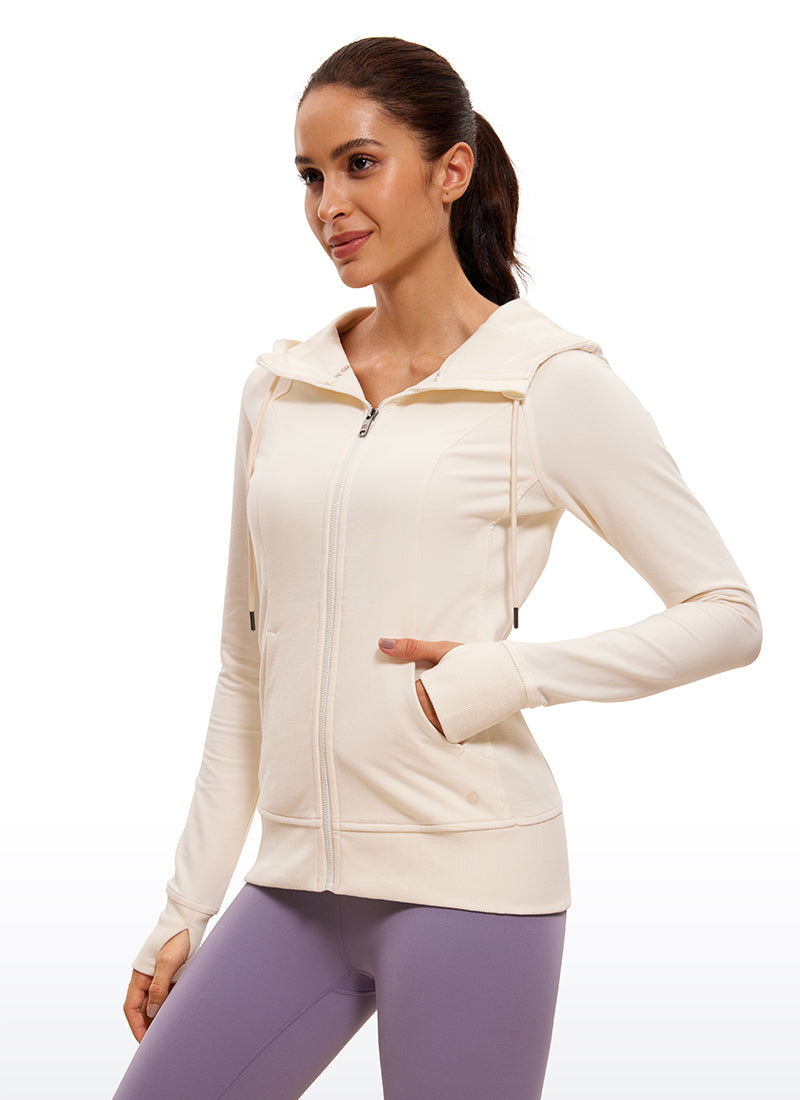 CRZ YOGA Women's Slim Fit Outerwear Cotton Terry Full Zip Hoodies