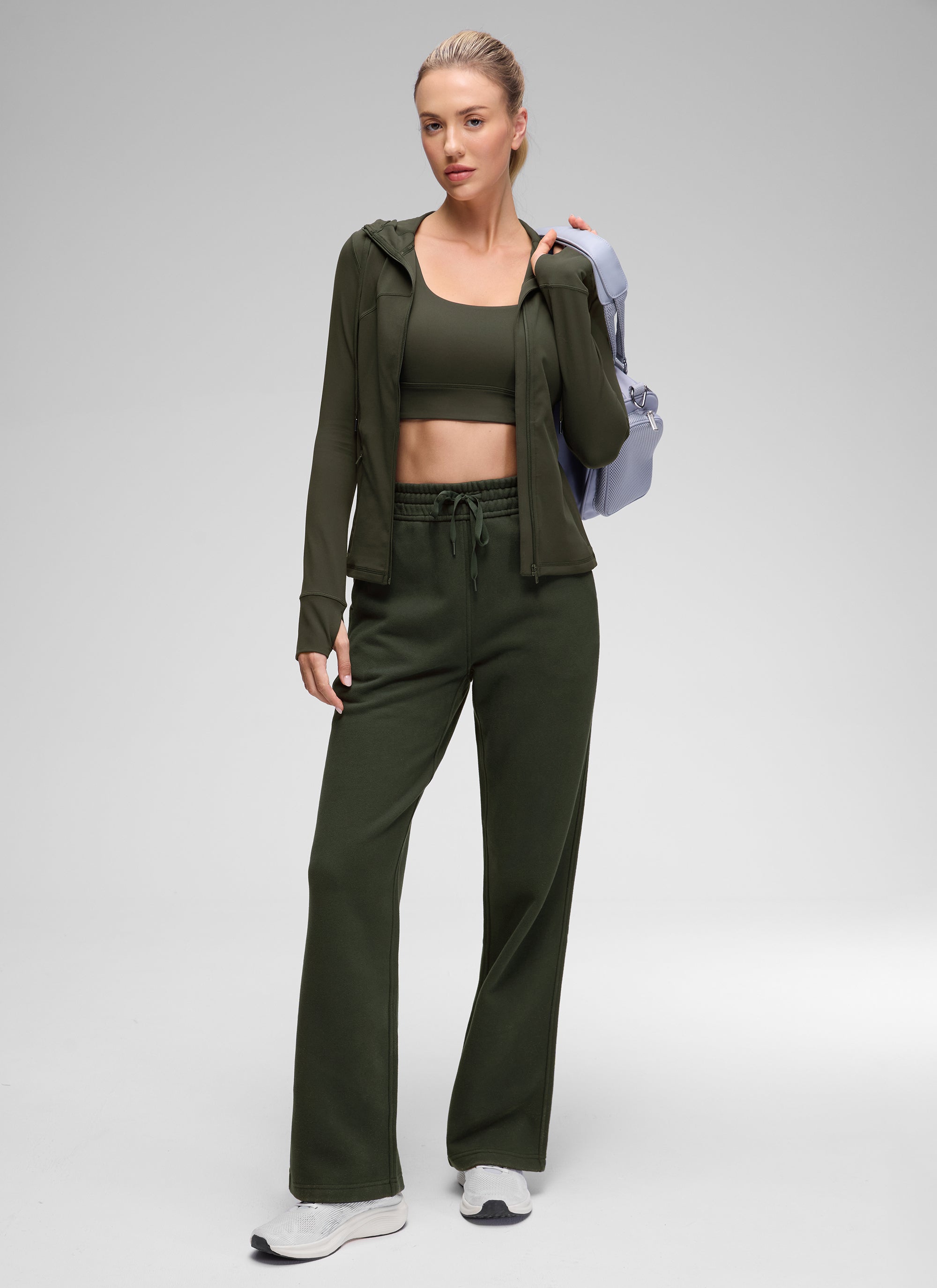 CRZ YOGA Women's Butterluxe Slim Fit Pocket Outerwear Full Zip Hoodies Olive Green