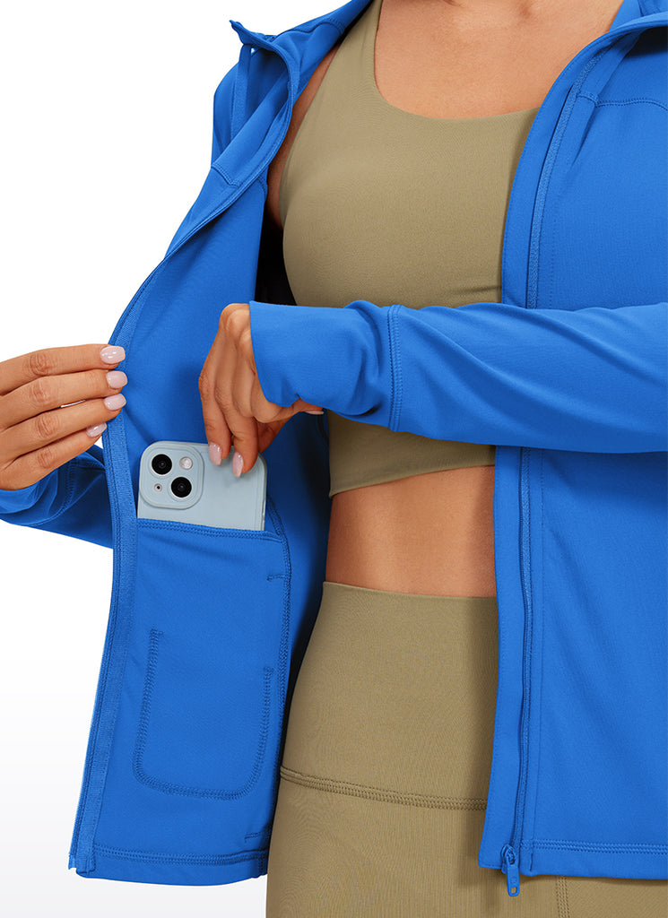 CRZ YOGA Women's Butterluxe Slim Fit Pocket Outerwear Full Zip Hoodies Grey Sage