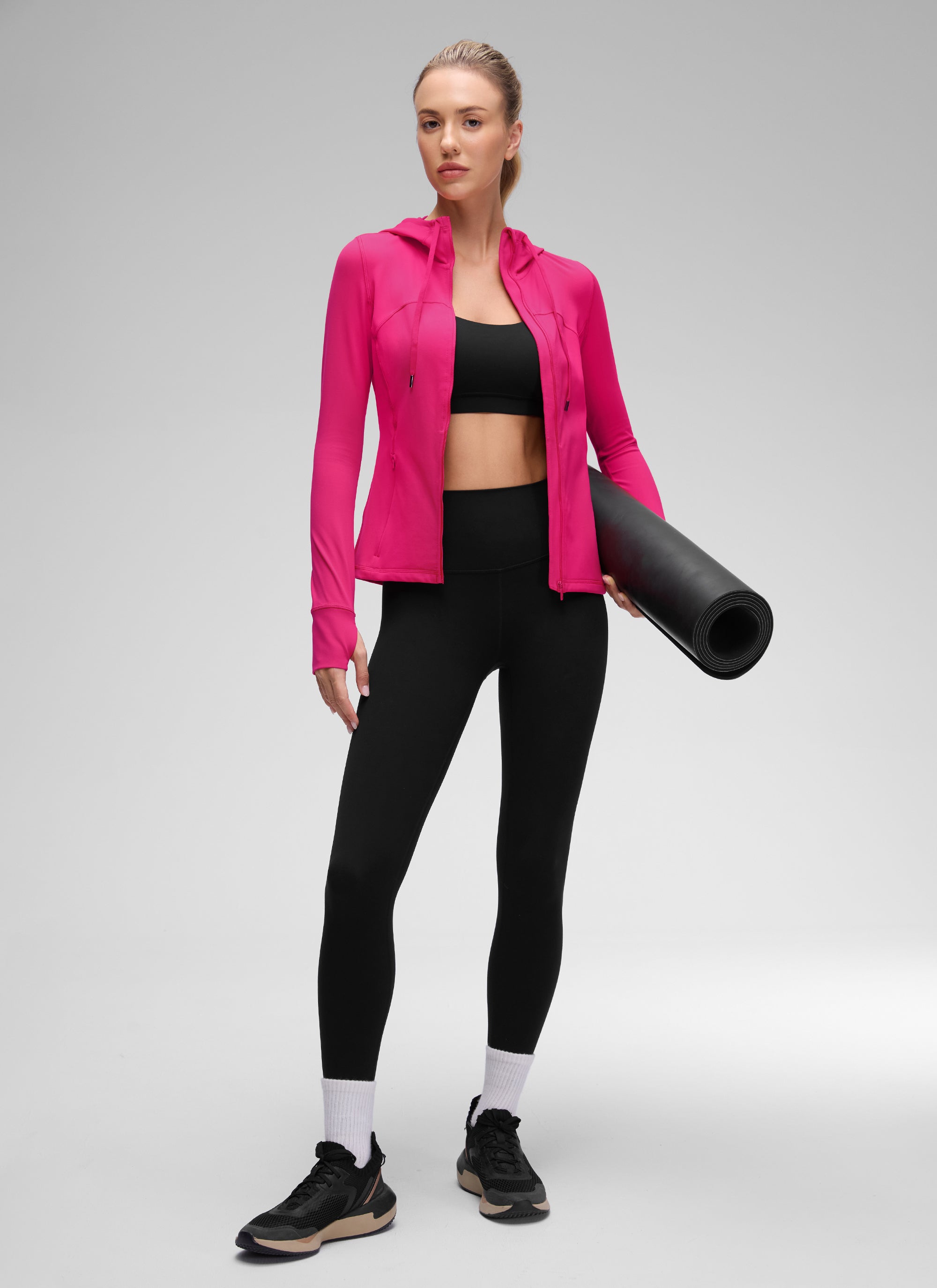 CRZ YOGA Women's Butterluxe Slim Fit Pocket Outerwear Full Zip Hoodies Grey Sage