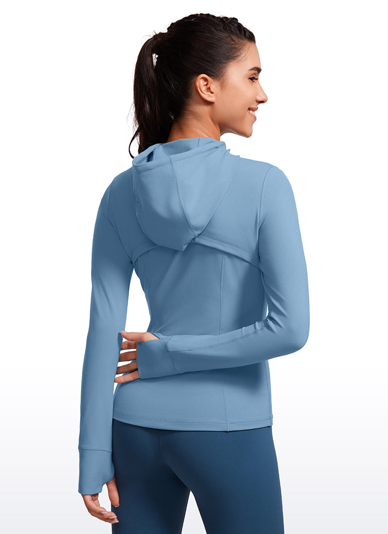 CRZ YOGA Women's Butterluxe Slim Fit Pocket Outerwear Full Zip Hoodies Universe Blue
