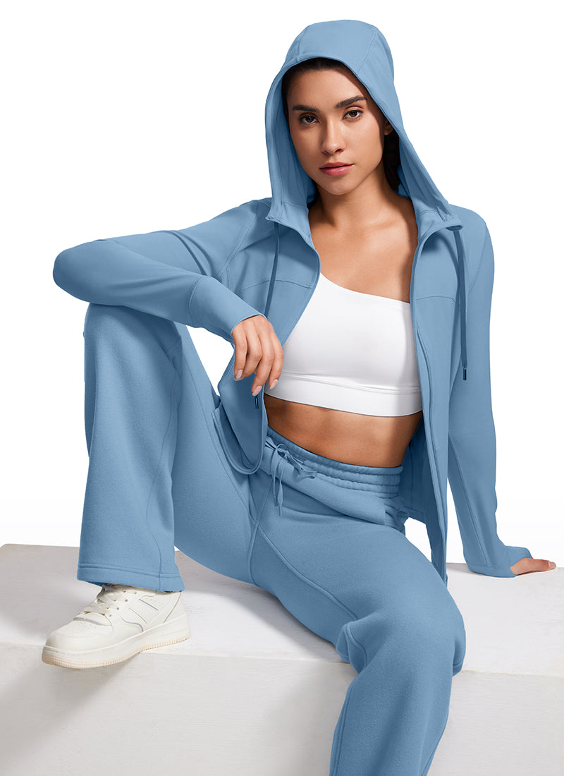 CRZ YOGA Women's Butterluxe Slim Fit Pocket Outerwear Full Zip Hoodies Universe Blue