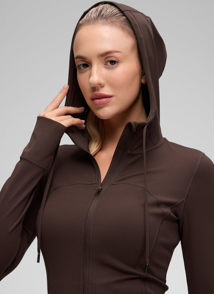 CRZ YOGA Women's Butterluxe Slim Fit Pocket Outerwear Full Zip Hoodies Hot Fudge Brown