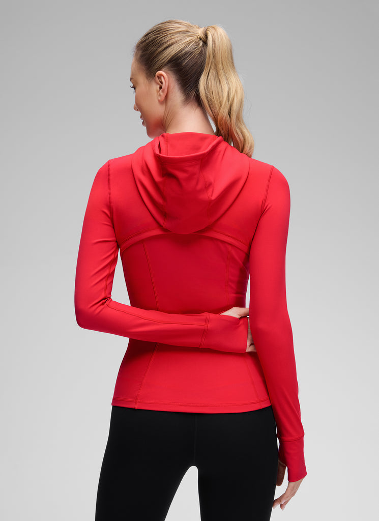 CRZ YOGA Women's Butterluxe Slim Fit Pocket Outerwear Full Zip Hoodies Aurora Red