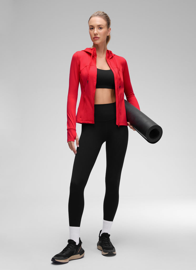 CRZ YOGA Women's Butterluxe Slim Fit Pocket Outerwear Full Zip Hoodies Aurora Red