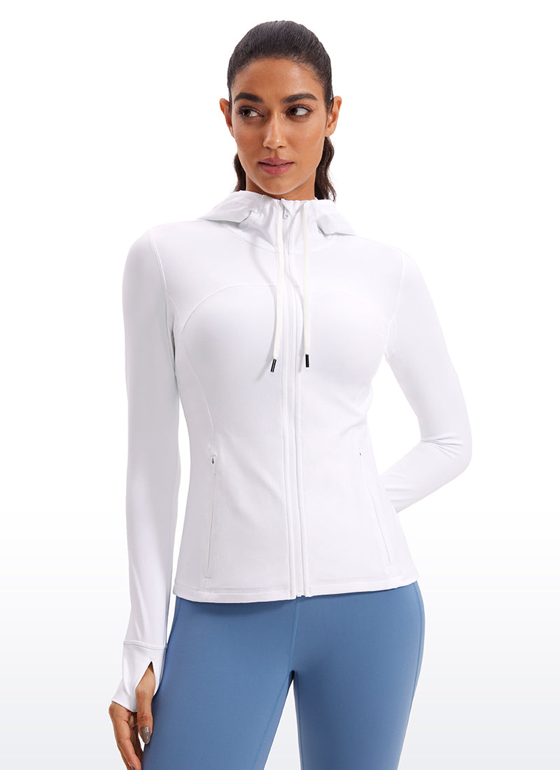 CRZ YOGA Women's Butterluxe Slim Fit Pocket Outerwear Full Zip Hoodies White