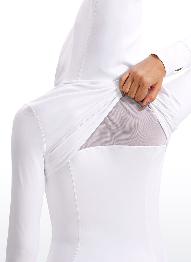 CRZ YOGA Women's Butterluxe Slim Fit Pocket Outerwear Full Zip Hoodies White