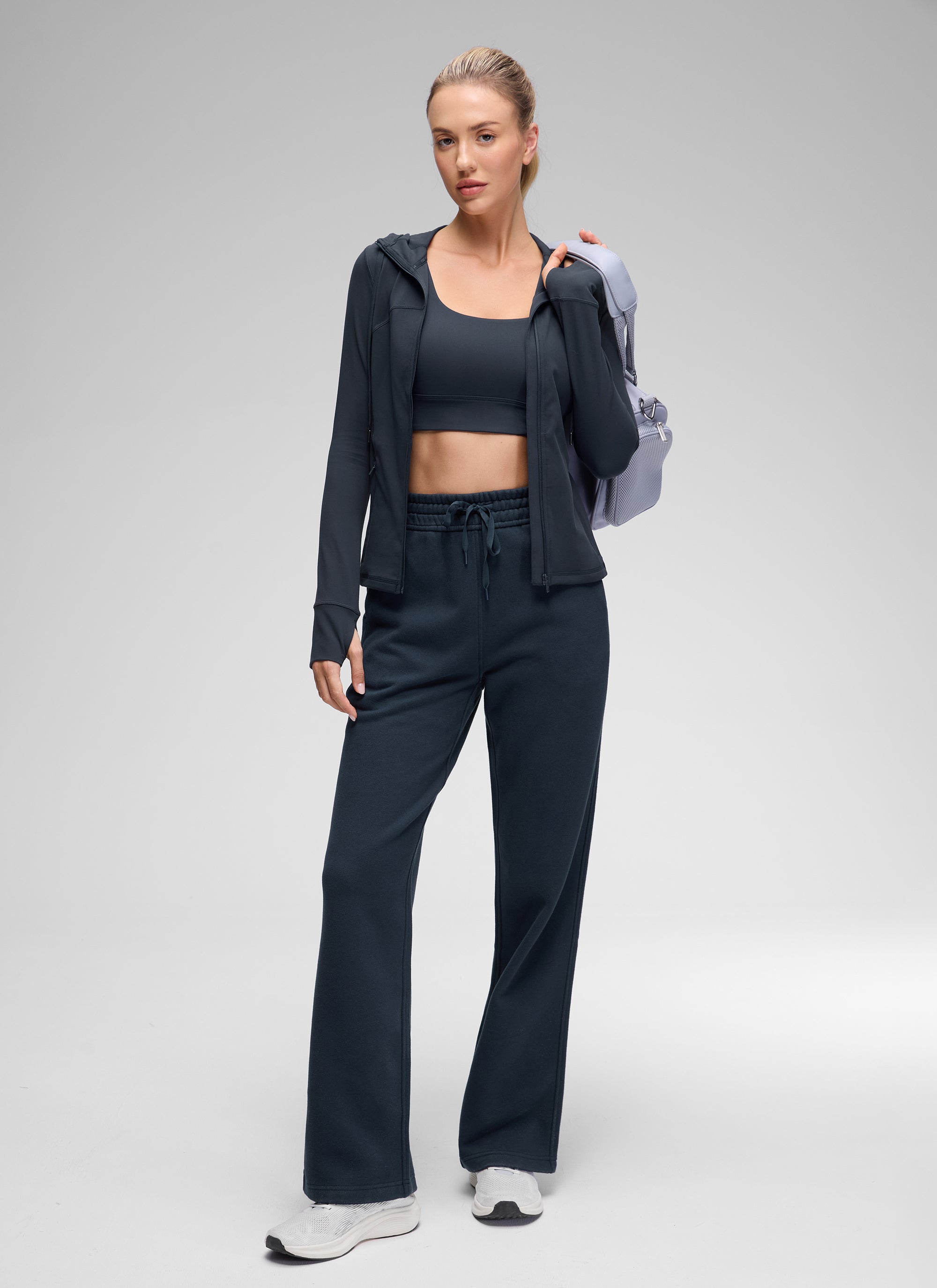 CRZ YOGA Women's Butterluxe Slim Fit Pocket Outerwear Full Zip Hoodies True Navy