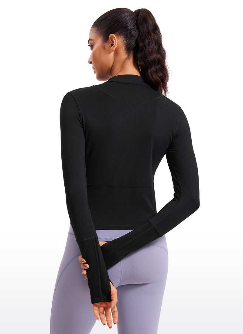 Brushed Half Zip Cropped Long Sleeve