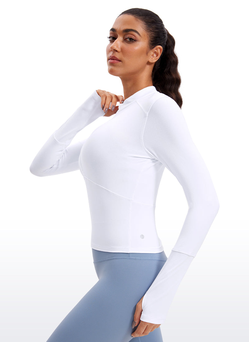 Brushed Half Zip Cropped Long Sleeve