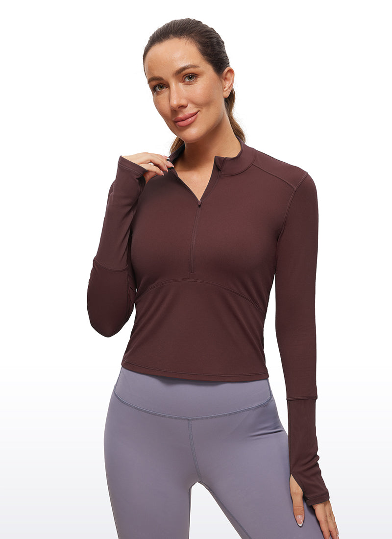 Brushed Half Zip Cropped Long Sleeve