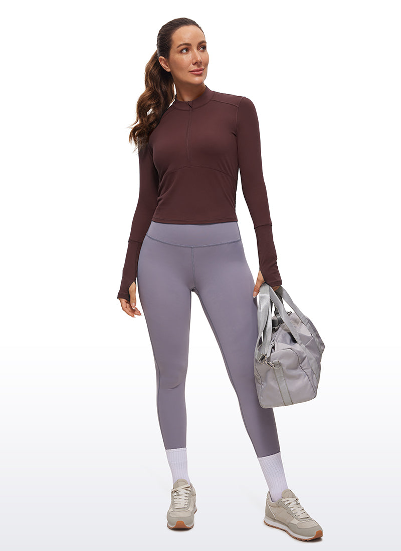 Brushed Half Zip Cropped Long Sleeve