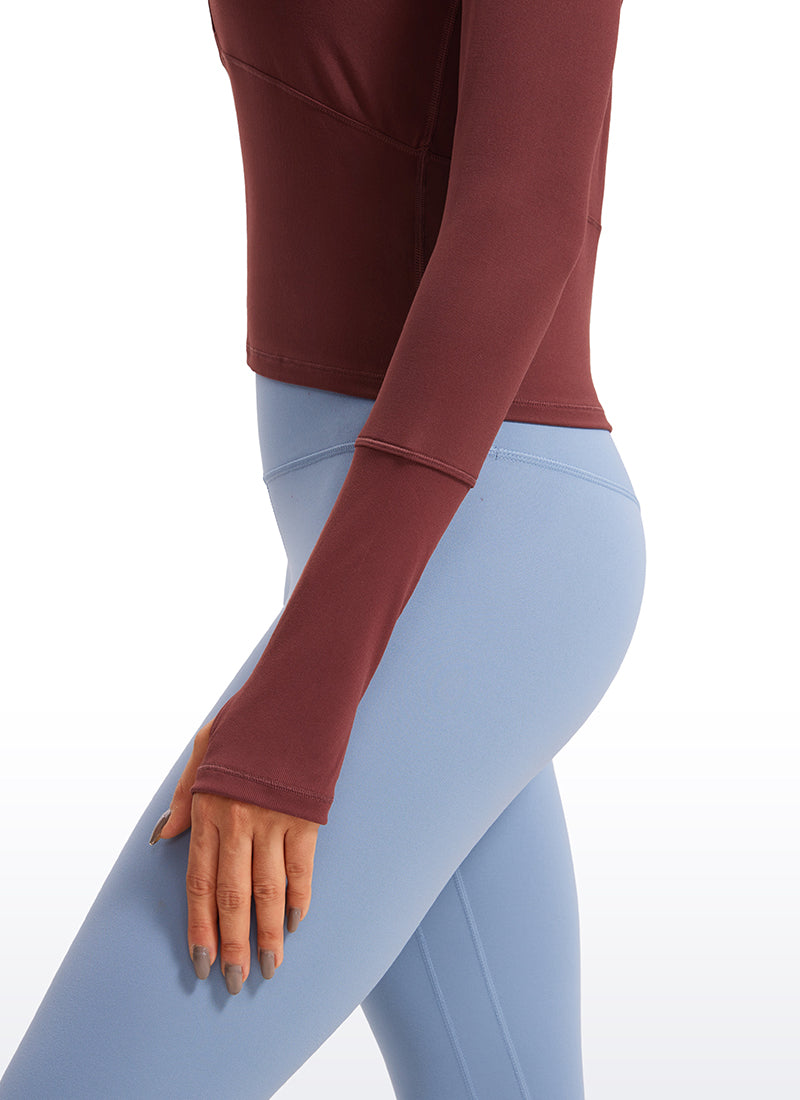 CRZ YOGA Women's Run Slim Fit Brushed Half-Zip Long Sleeve Cropped