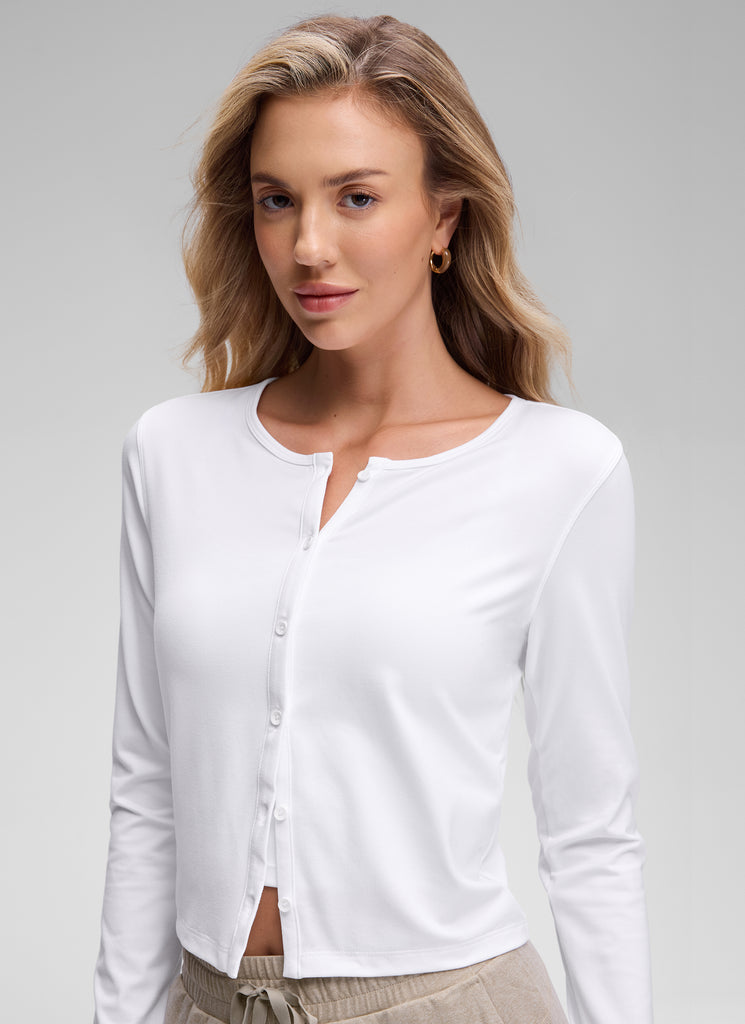 CRZ YOGA Women's Cloud Jersey Casual Button Down Waist Length Cardigan Black