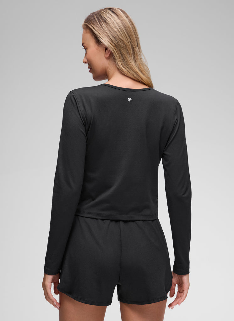 CRZ YOGA Women's Cloud Jersey Casual Button Down Waist Length Cardigan Hot Fudge Brown