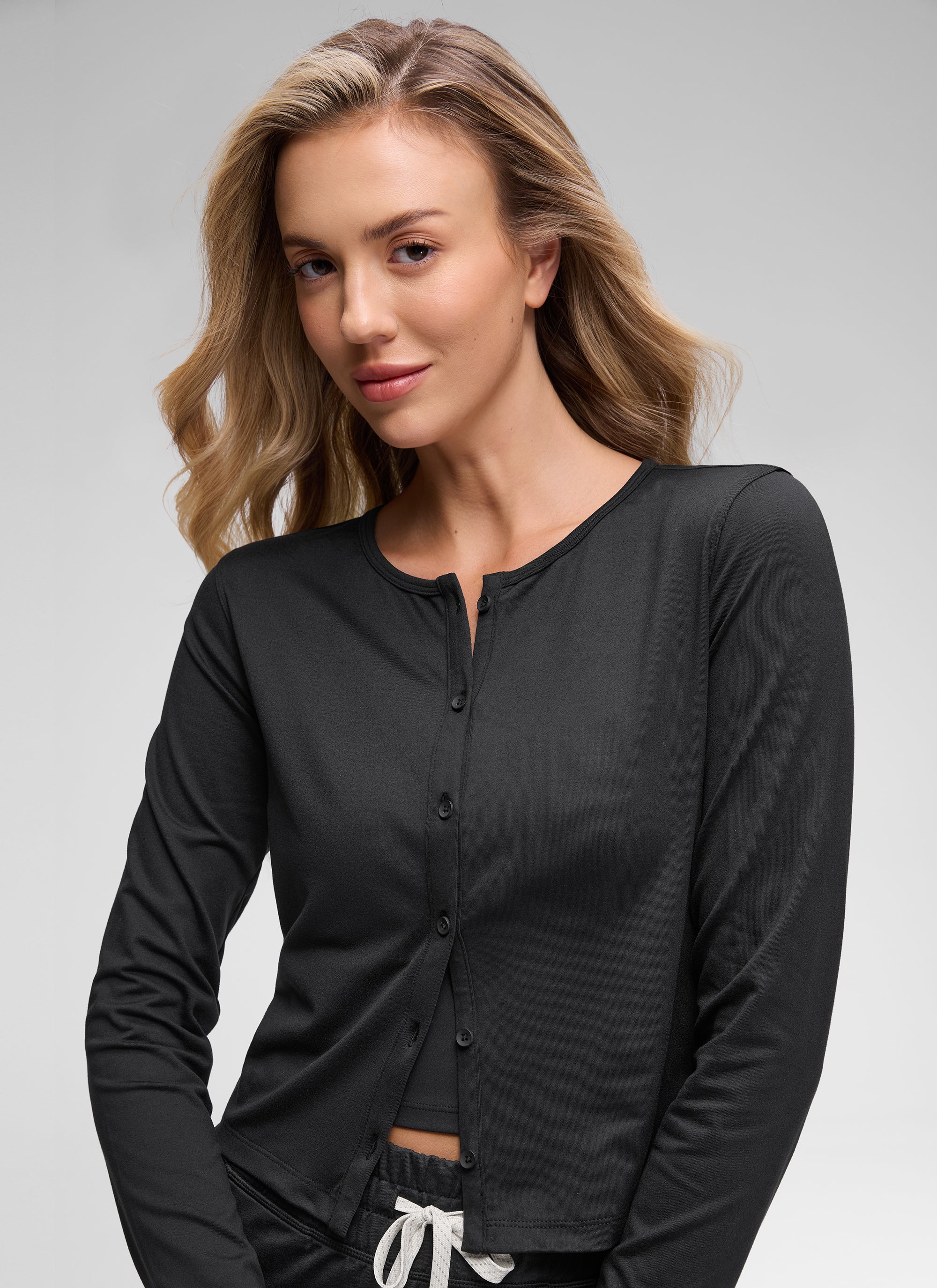 CRZ YOGA Women's Cloud Jersey Casual Button Down Waist Length
