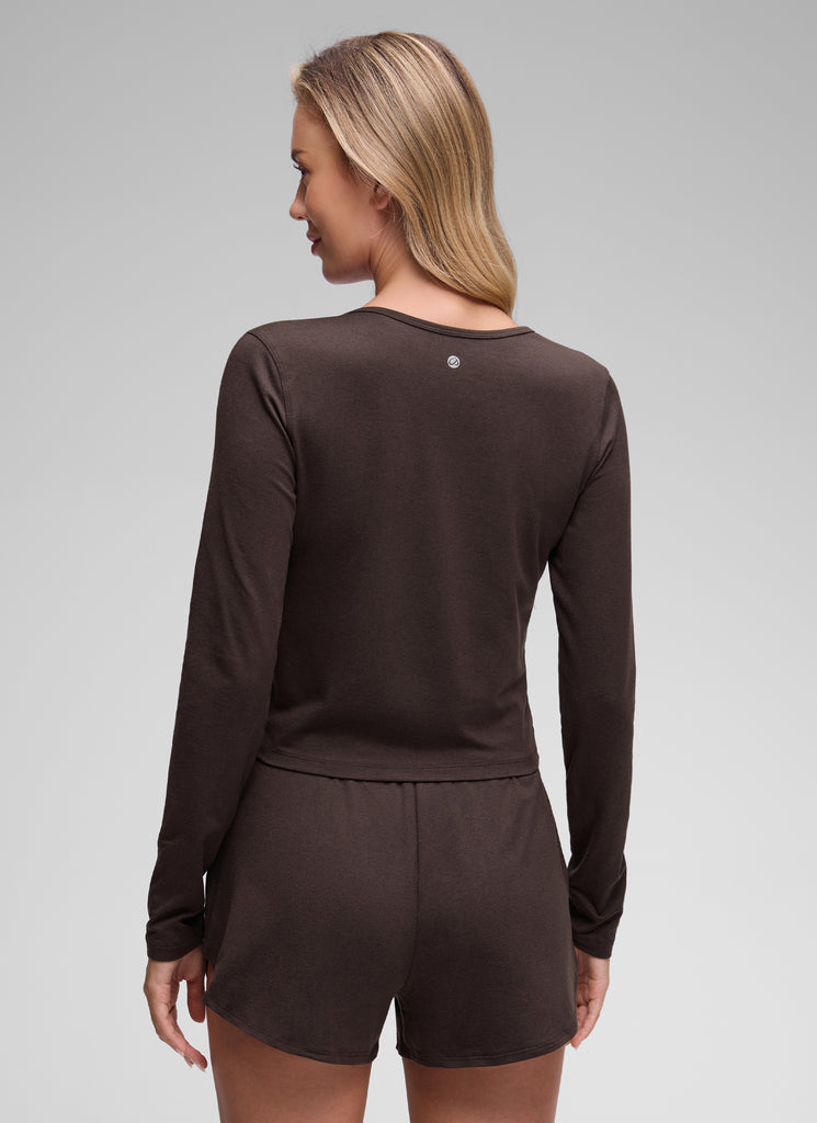 CRZ YOGA Women's Cloud Jersey Casual Button Down Waist Length Cardigan Hot Fudge Brown