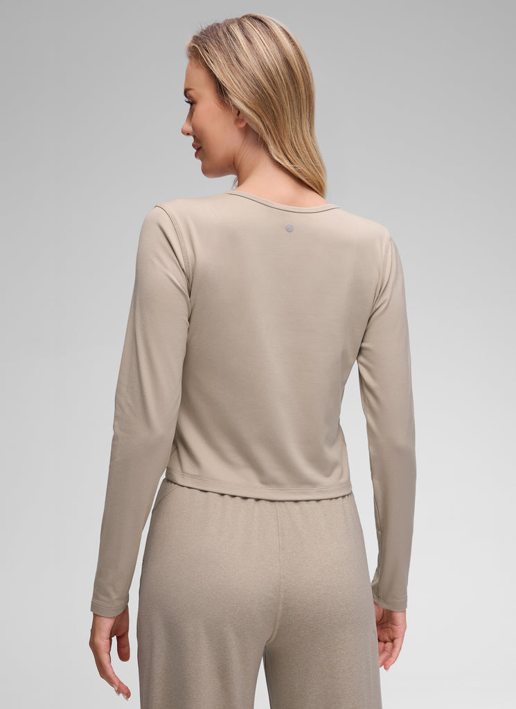 CRZ YOGA Women's Cloud Jersey Casual Button Down Waist Length Cardigan Grey Sage