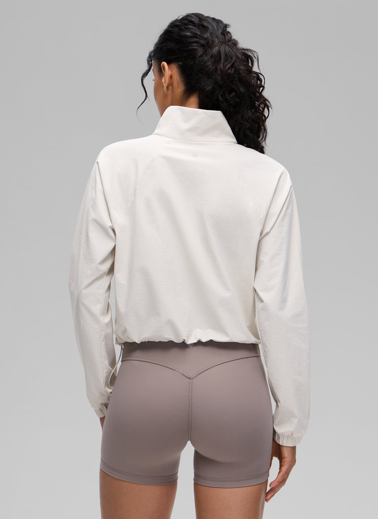 CRZ YOGA Women's Casual Half-Zip Waist Length Pocket Long Sleeves Black