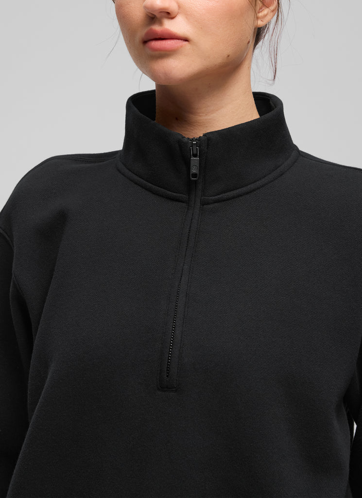 CRZ YOGA Women's Casual Half-Zip Waist Length Classic Fit Sweatshirt Black