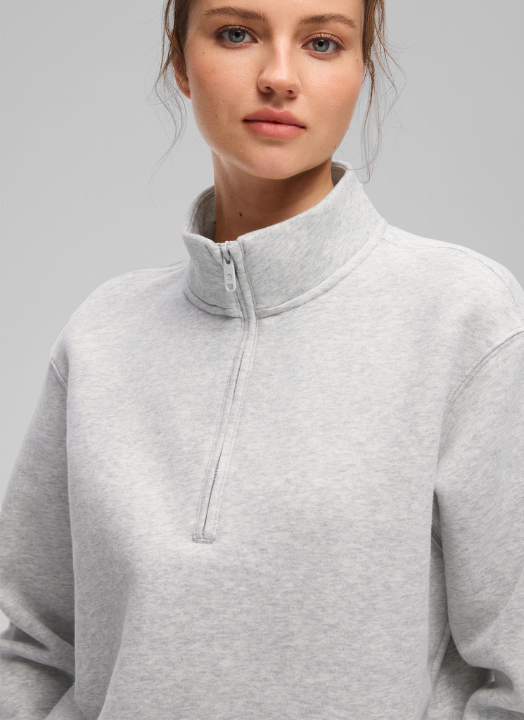 CRZ YOGA Women's Casual Half-Zip Waist Length Classic Fit Sweatshirt Dove Grey Heather