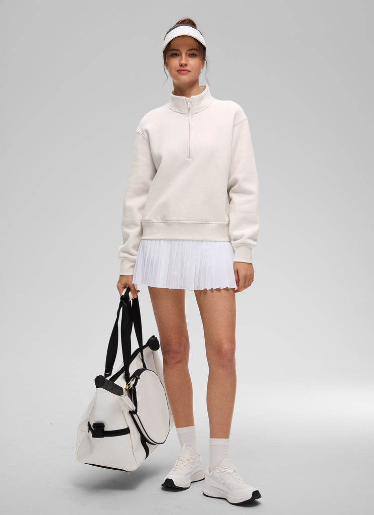 CRZ YOGA Women's Casual Half-Zip Waist Length Classic Fit Sweatshirt Milky White